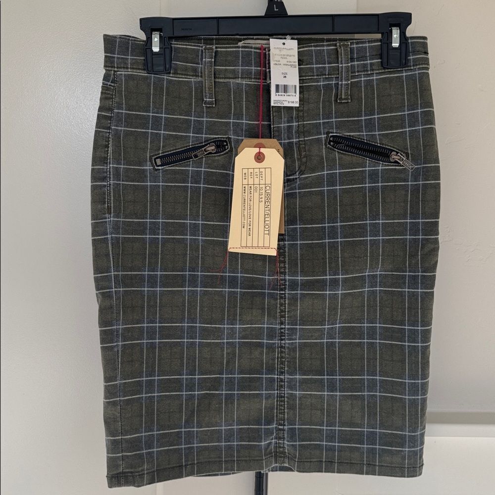 Current/Elliott The Soho Zip Stiletto Pencil Highlander Plaid Skirt Size 26/0